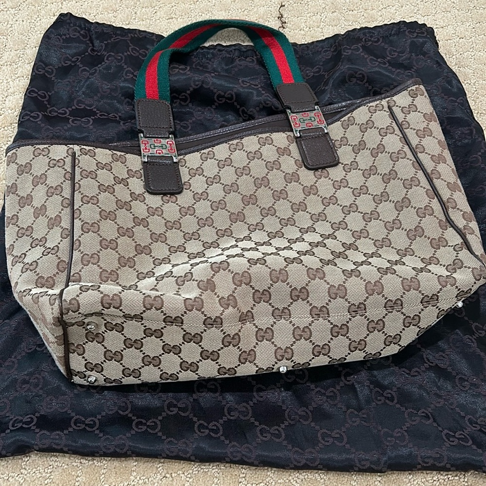 Authentic monogram Gucci tote with dust bag, Euc